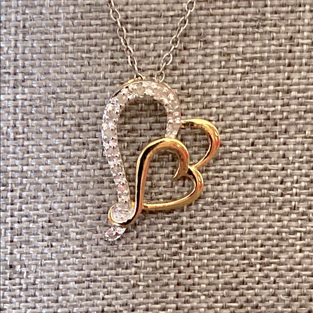 Double heart 925 silver plated necklace pendant featuring genuine diamonds.